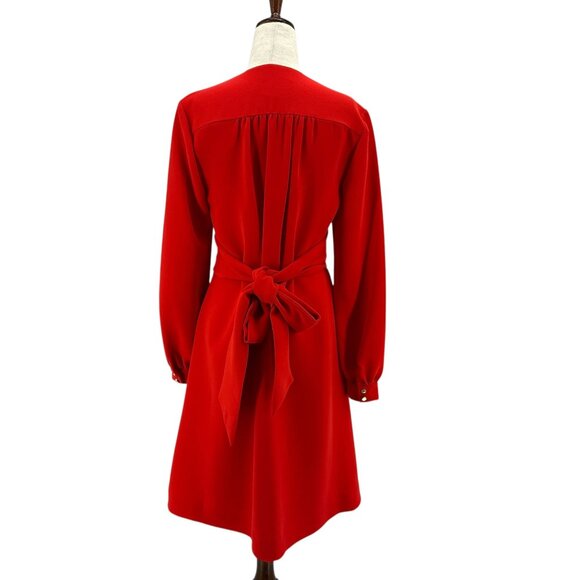 Kate Spade New York Womens 6 Dress Tie Long Sleeve V-Neck Red Party Cocktail - Picture 5 of 8